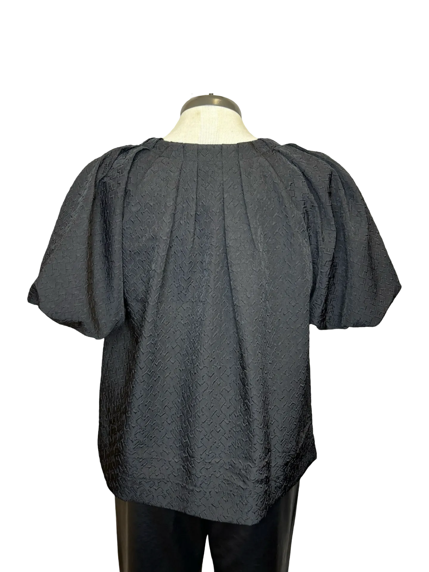 Black Pleated Puff Sleeve Top