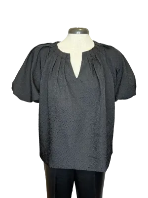 Black Pleated Puff Sleeve Top