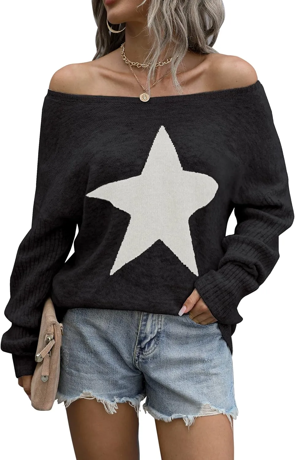 Blooming Jelly Women's Off The Shoulder Sweaters Cute Fall Tunic Tops Knitted Pullover Sweater