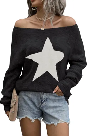 Blooming Jelly Women's Off The Shoulder Sweaters Cute Fall Tunic Tops Knitted Pullover Sweater