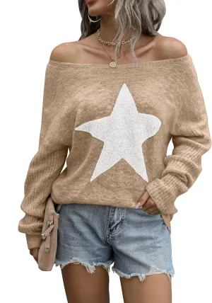 Blooming Jelly Women's Off The Shoulder Sweaters Cute Fall Tunic Tops Knitted Pullover Sweater