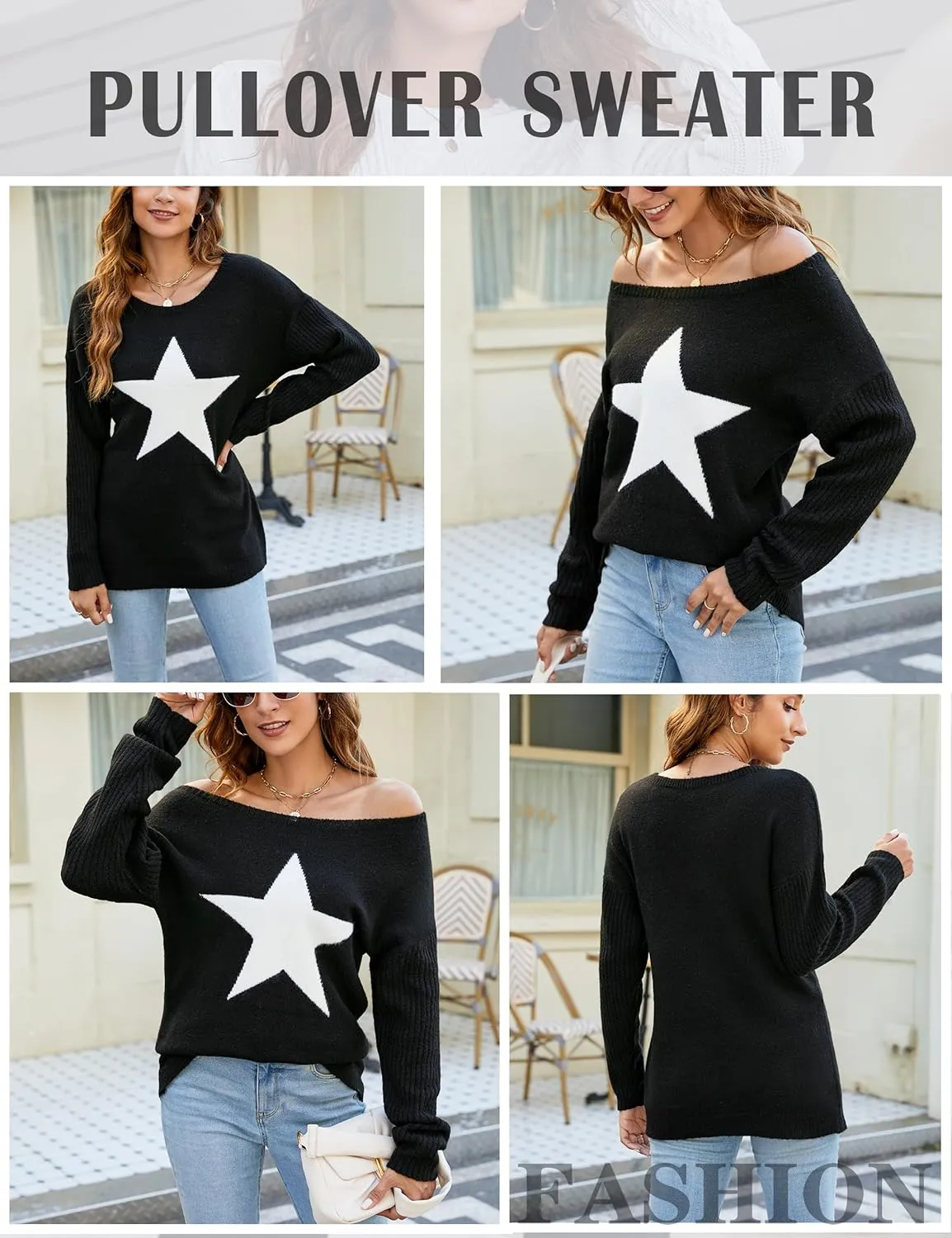 Blooming Jelly Women's Off The Shoulder Sweaters Cute Fall Tunic Tops Knitted Pullover Sweater