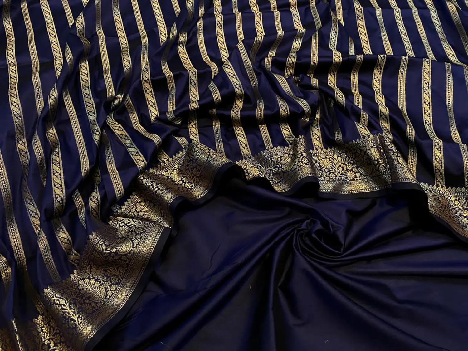 Blue Banarasi Silk Unstitched Three Piece Suit Set