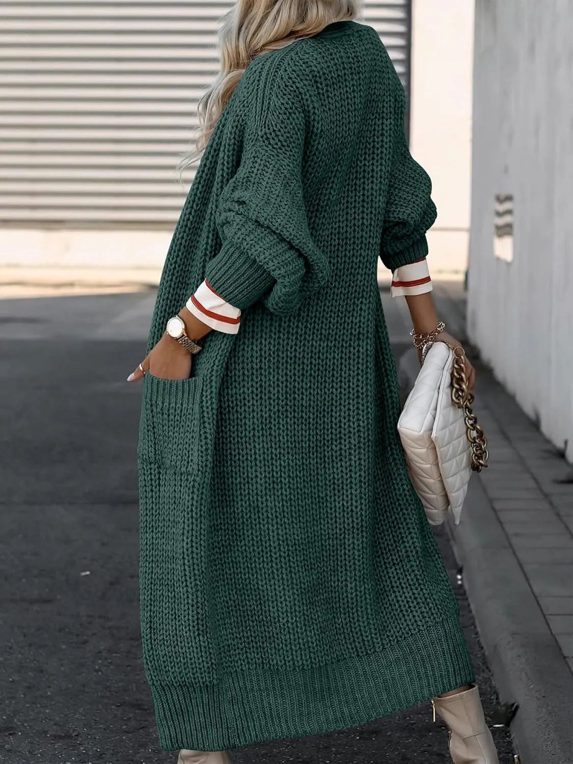 Caracilia Women Cardigan Sweaters Long Sleeve Open Front Knit Long Coat Duster Cozy 2025 Fall Winter Outfits with Pockets