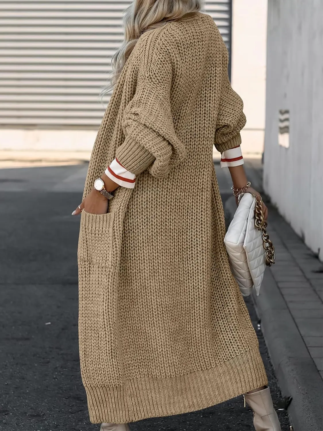 Caracilia Women Cardigan Sweaters Long Sleeve Open Front Knit Long Coat Duster Cozy 2025 Fall Winter Outfits with Pockets