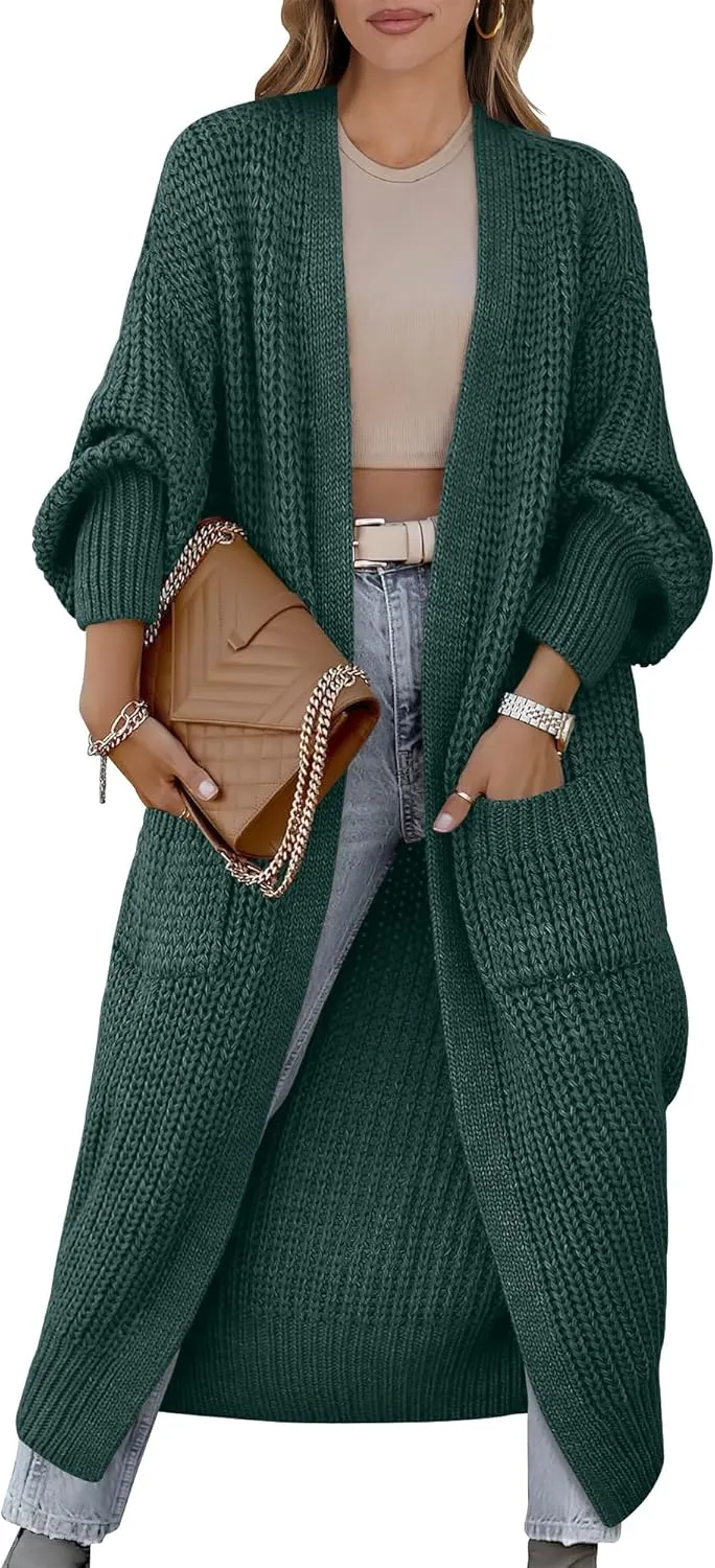 Caracilia Women Cardigan Sweaters Long Sleeve Open Front Knit Long Coat Duster Cozy 2025 Fall Winter Outfits with Pockets