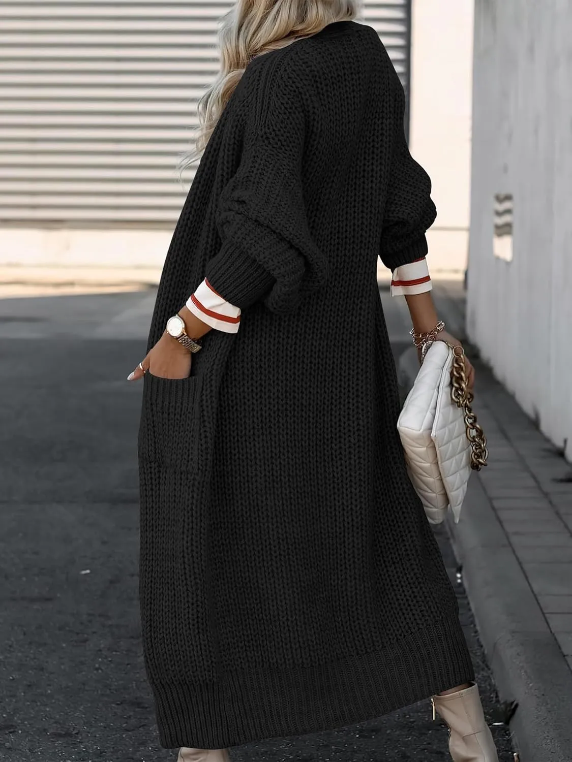 Caracilia Women Cardigan Sweaters Long Sleeve Open Front Knit Long Coat Duster Cozy 2025 Fall Winter Outfits with Pockets