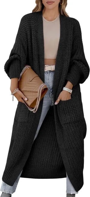 Caracilia Women Cardigan Sweaters Long Sleeve Open Front Knit Long Coat Duster Cozy 2025 Fall Winter Outfits with Pockets