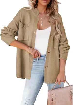 Dokotoo Cardigan Sweaters for Women Casual Open Front Long Sleeve Button Down Knit Outwear Stand Collar Fall Fashion 2024