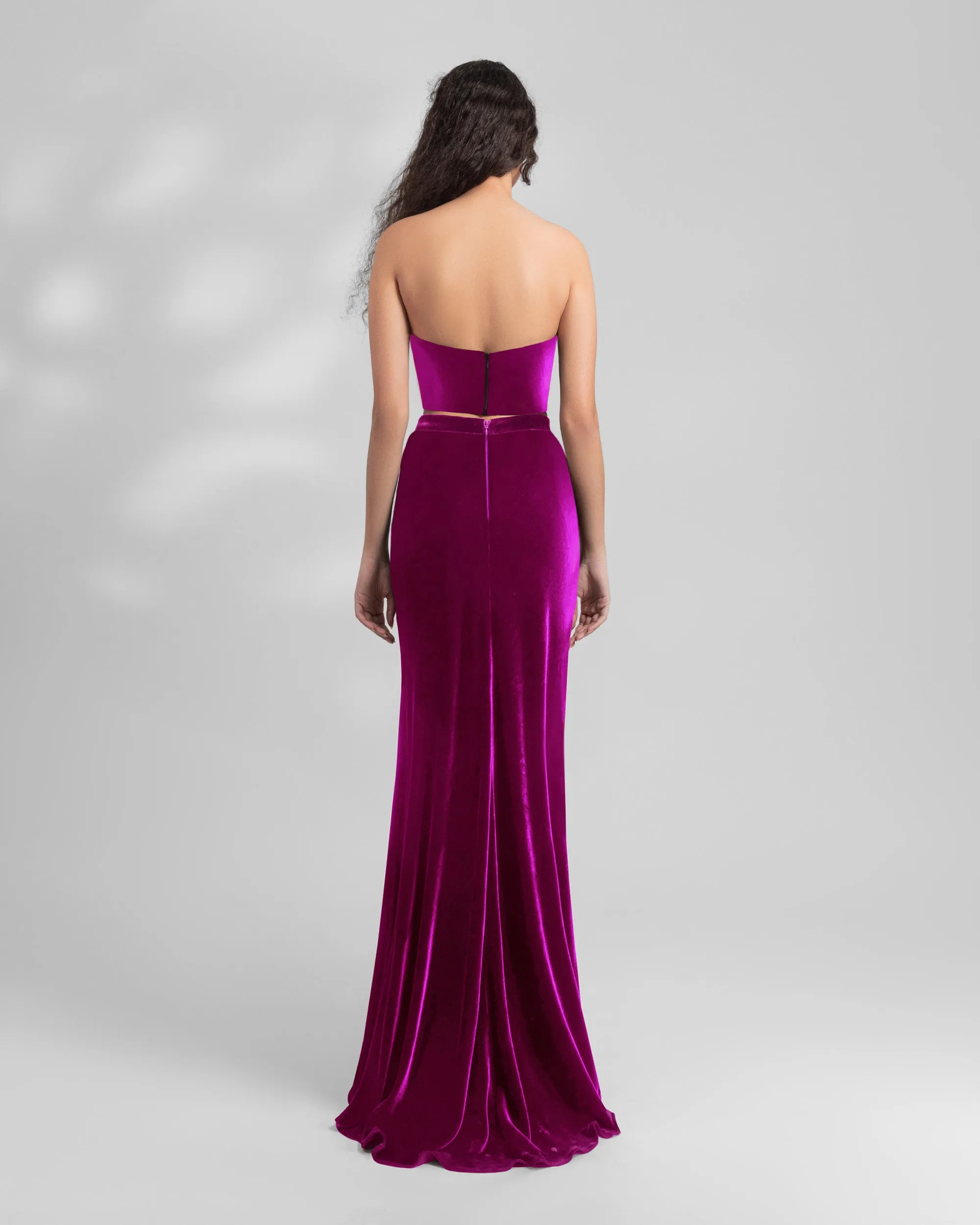 Fuchsia Velvet Flower Top and Skirt