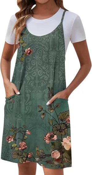 hlysgo Sundresses for Women 2025 Summer Sleeveless Spaghetti Straps Mini Dress Trendy Floral Print Casual Boho Beach Dresses