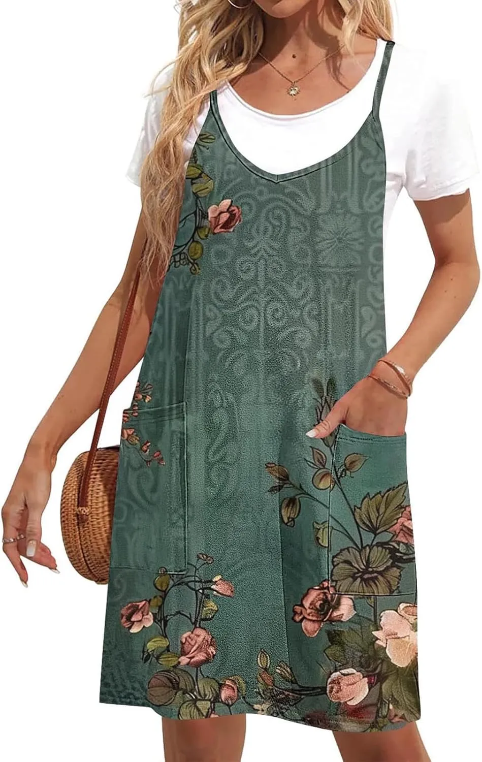 hlysgo Sundresses for Women 2025 Summer Sleeveless Spaghetti Straps Mini Dress Trendy Floral Print Casual Boho Beach Dresses