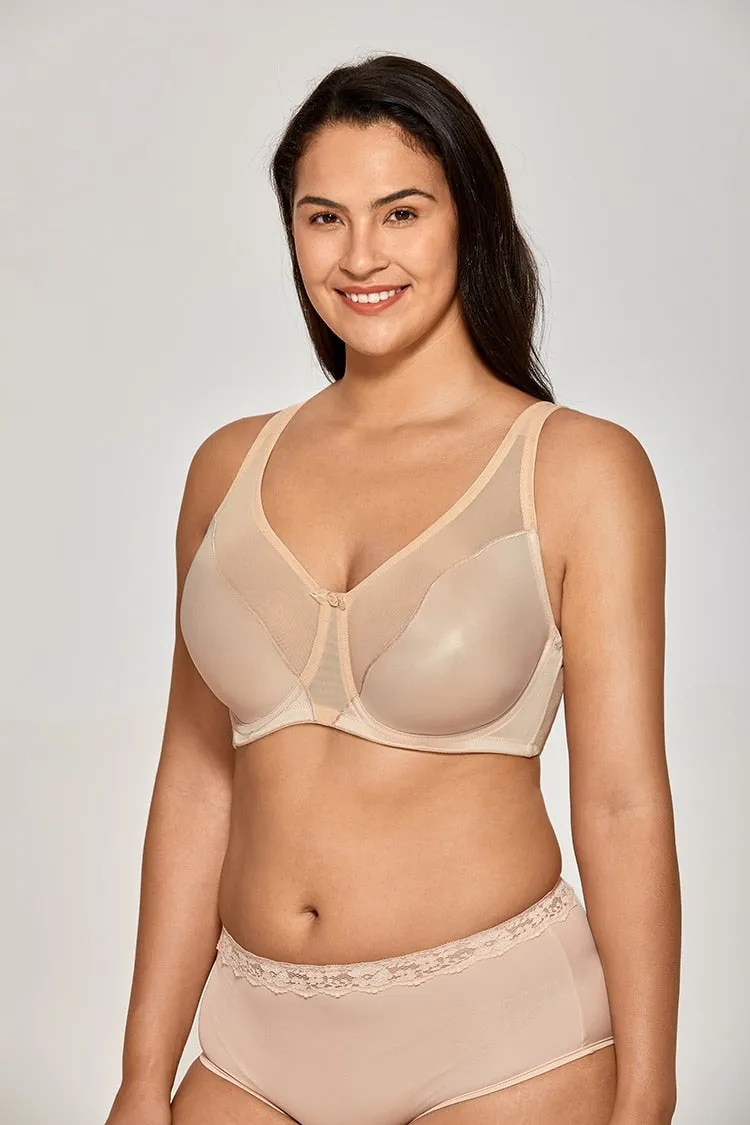 Karina Comfort V-neck Underwire Minimizer Bra| C - F Cup | Beige - Black - White