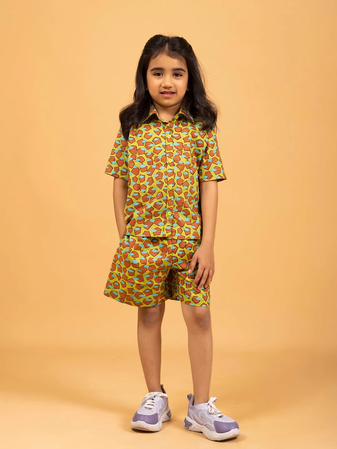 Kids Mustard Half Sleeve Cotton Shirt