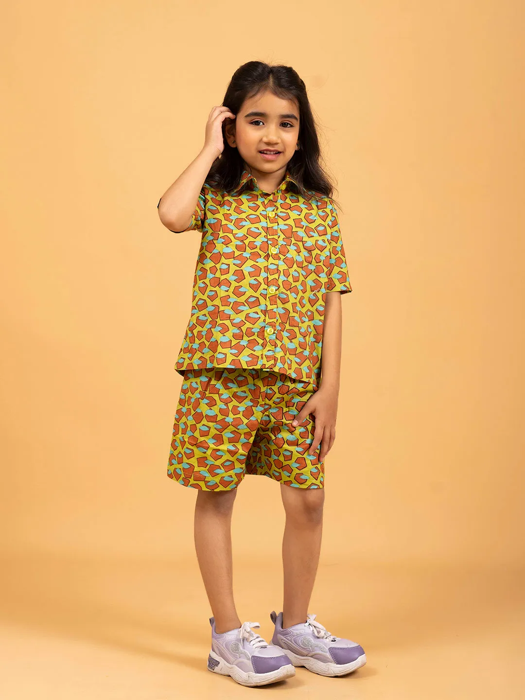 Kids Mustard Half Sleeve Cotton Shirt