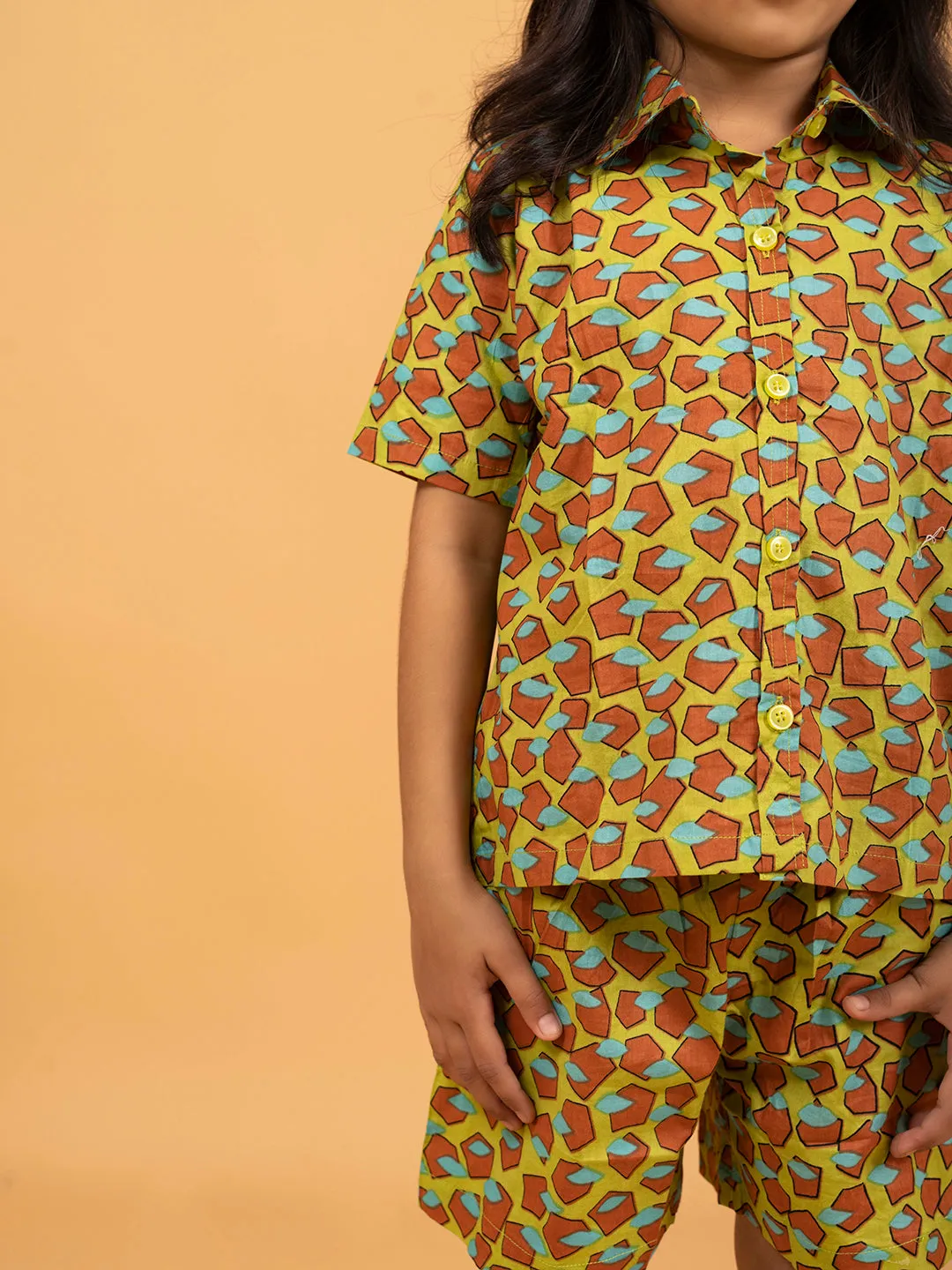 Kids Mustard Half Sleeve Cotton Shirt