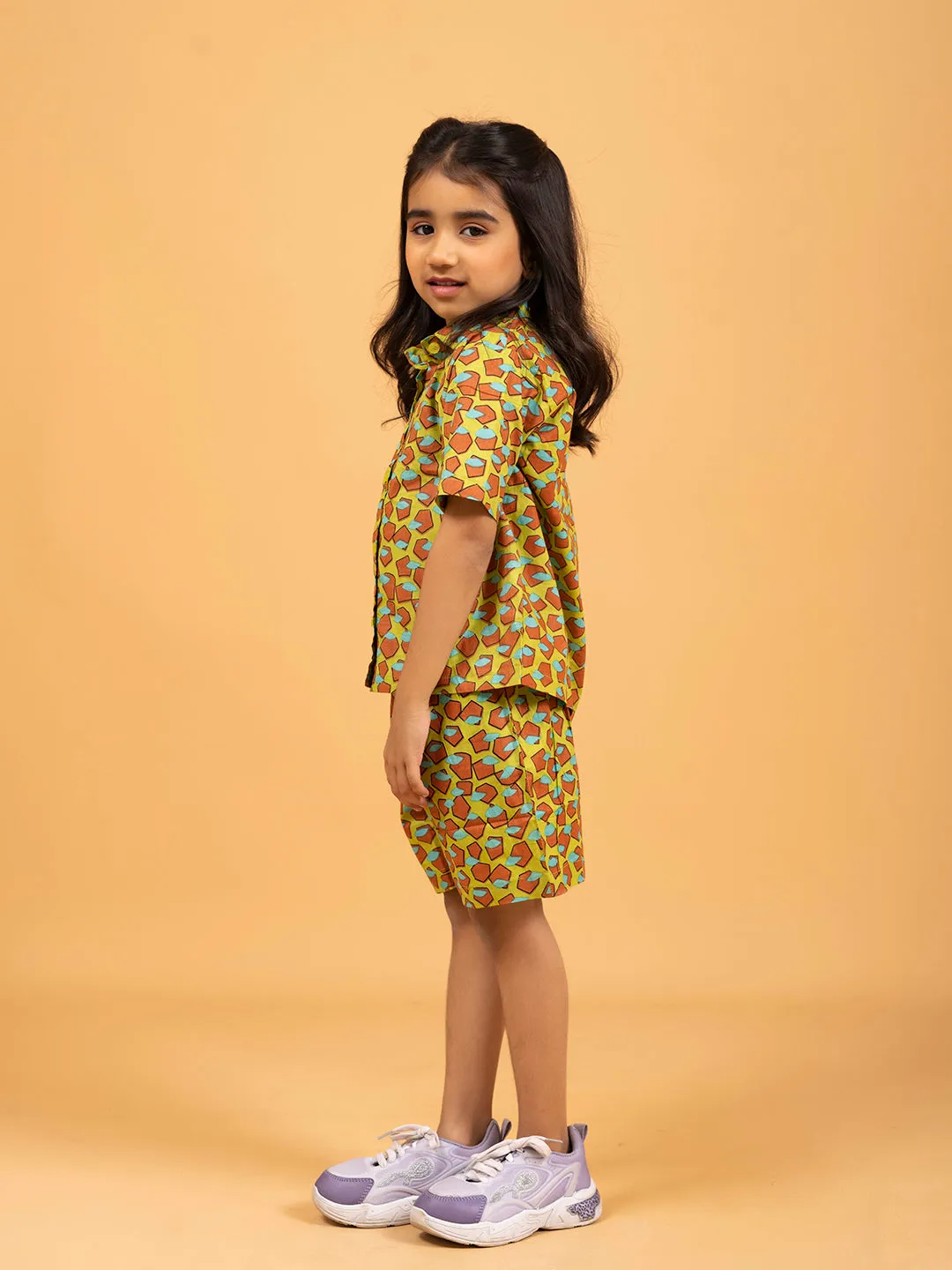 Kids Mustard Half Sleeve Cotton Shirt