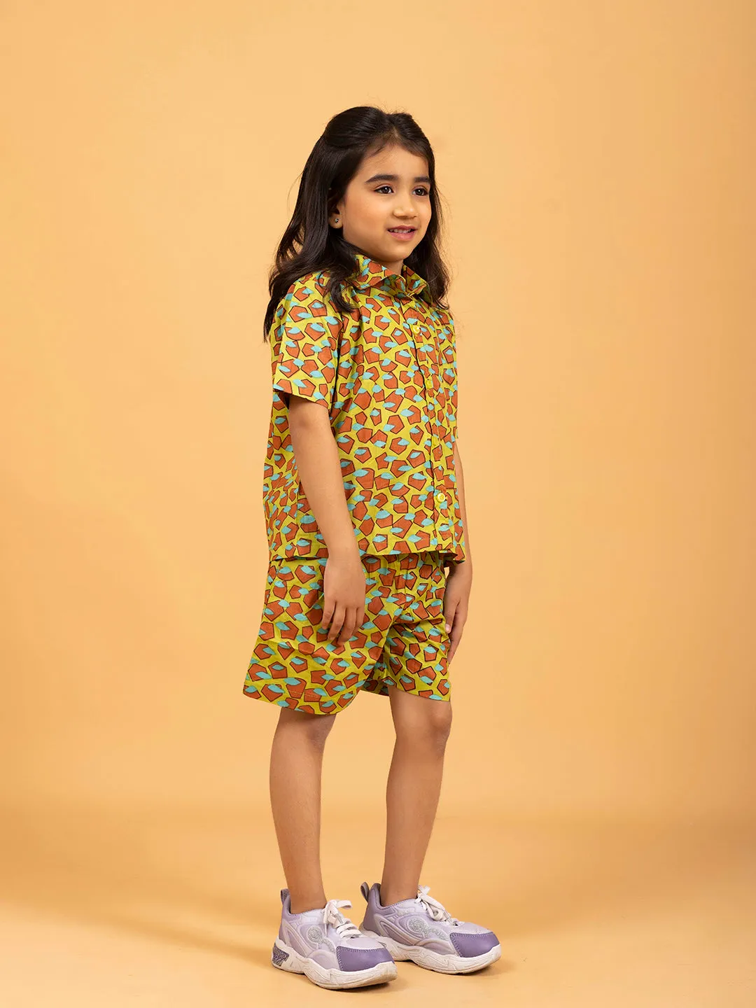 Kids Mustard Half Sleeve Cotton Shirt