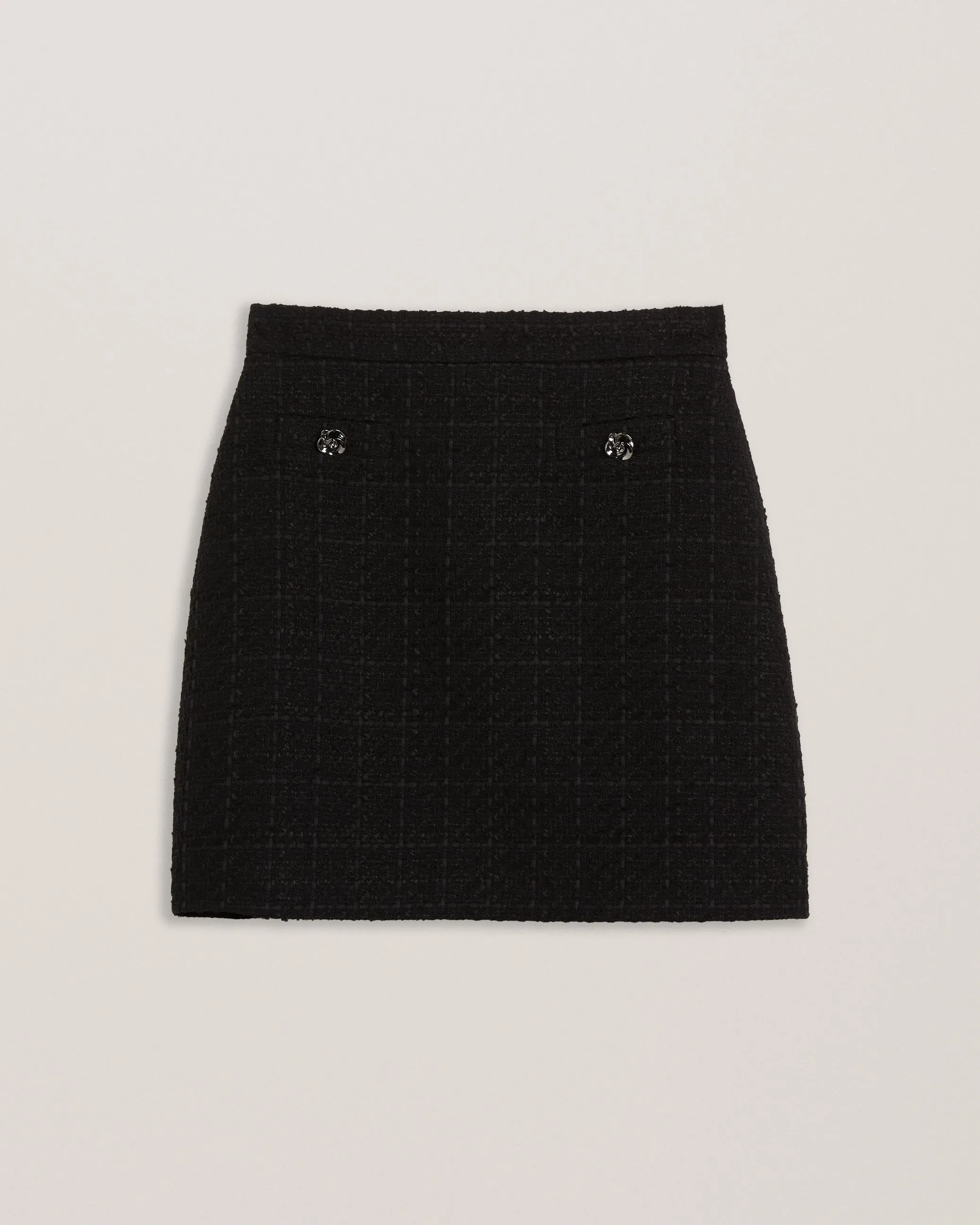 Komas Rose Button Boucle Tailored Mini Skirt Black
