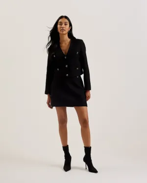 Komas Rose Button Boucle Tailored Mini Skirt Black