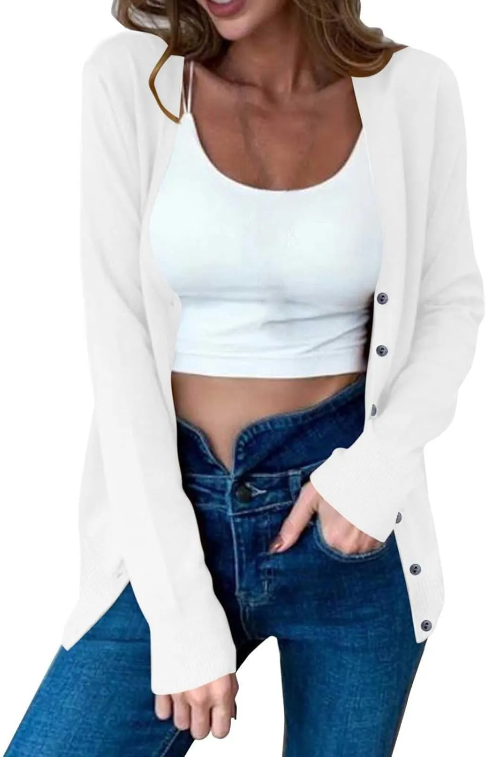 Light Weight Sweaters for Women Casual v Neck Button Up Knit Cardigan Open Front Solid Outwear Coats Fall Fashion