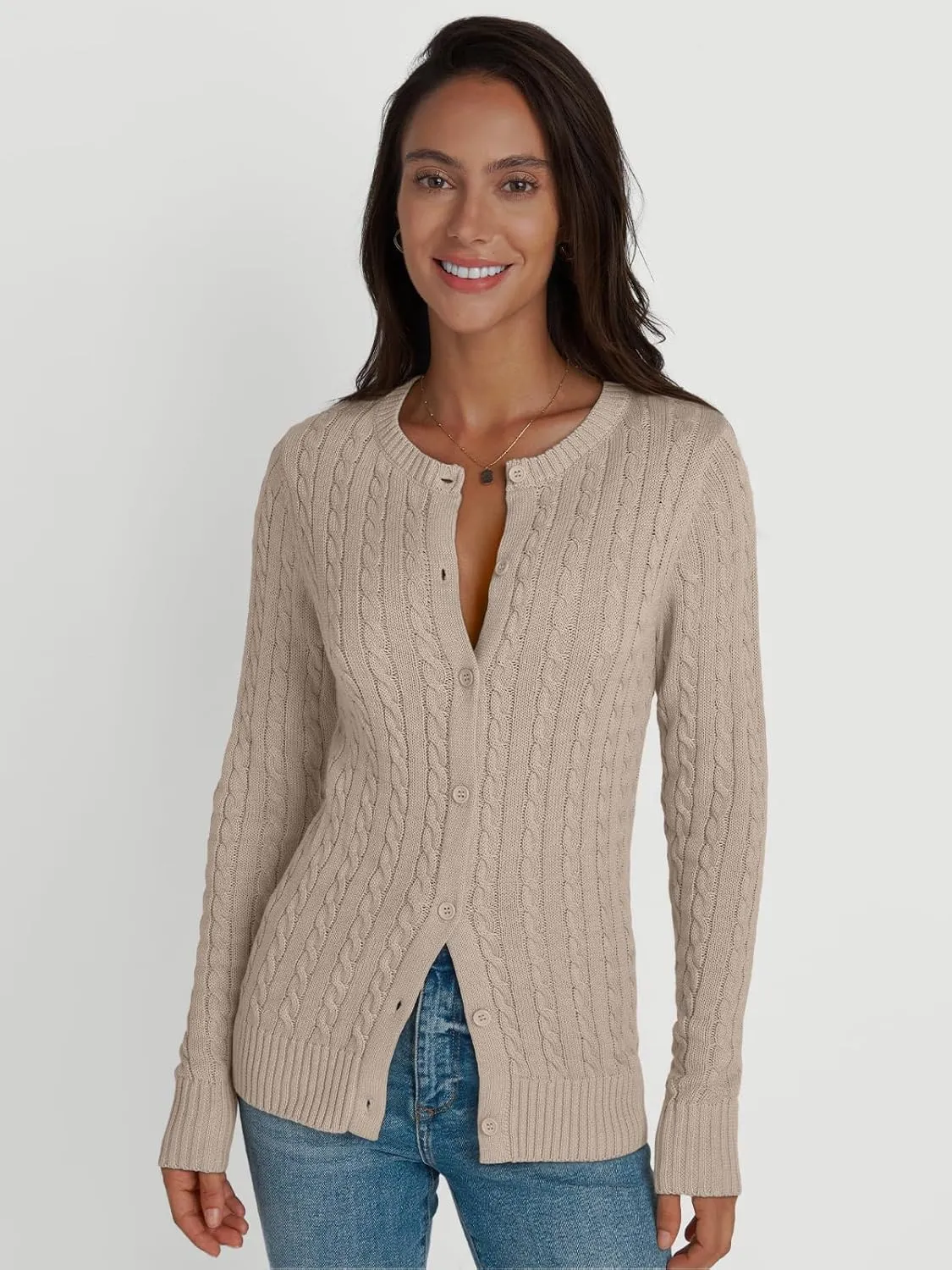 LILLUSORY Cardigan Sweaters for Women Cotton Cable Knit Sweater Jackets Lightweight 2025 Business Casual Outfits