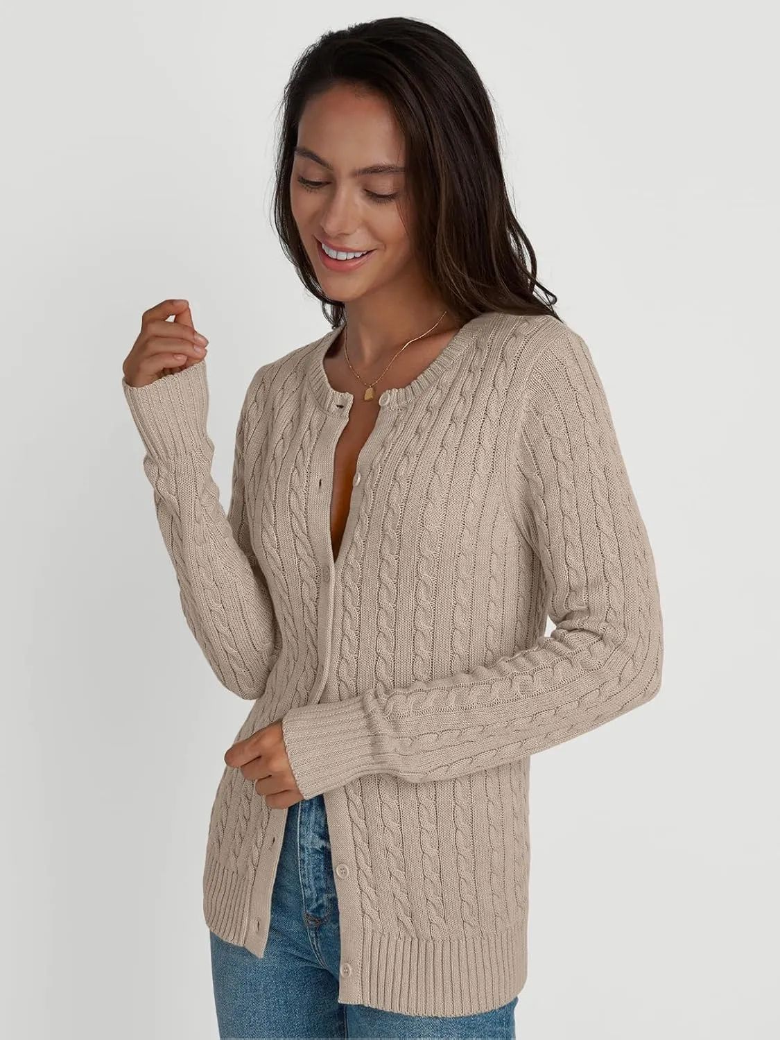 LILLUSORY Cardigan Sweaters for Women Cotton Cable Knit Sweater Jackets Lightweight 2025 Business Casual Outfits