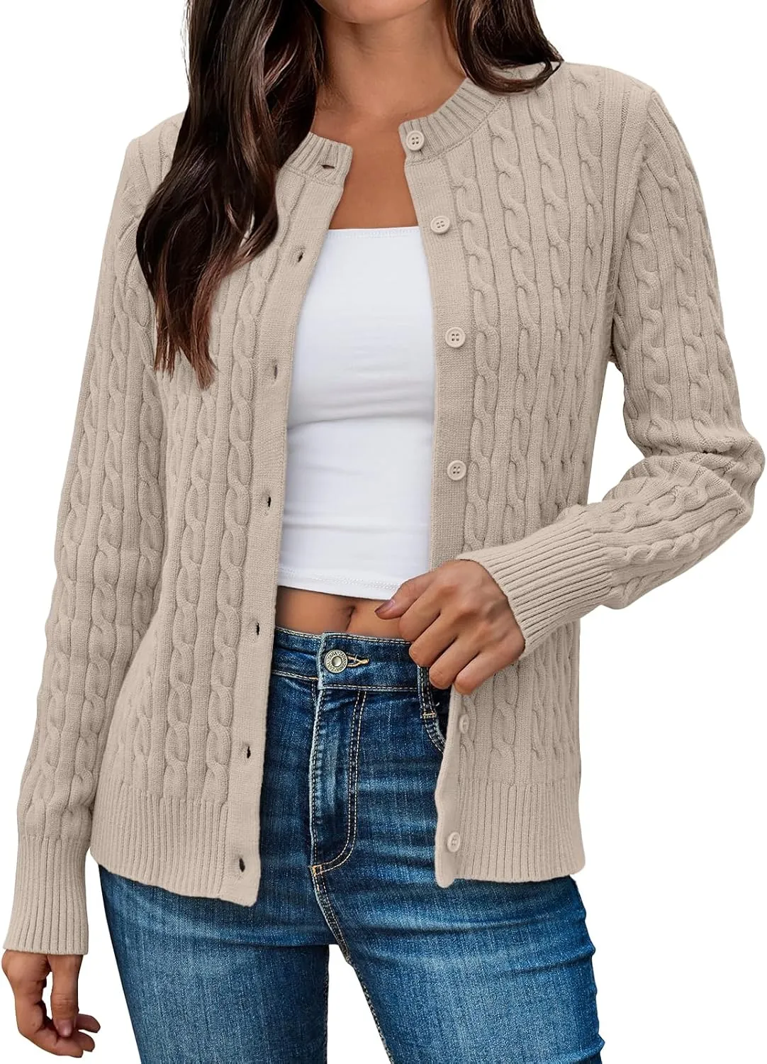 LILLUSORY Cardigan Sweaters for Women Cotton Cable Knit Sweater Jackets Lightweight 2025 Business Casual Outfits