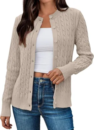 LILLUSORY Cardigan Sweaters for Women Cotton Cable Knit Sweater Jackets Lightweight 2025 Business Casual Outfits