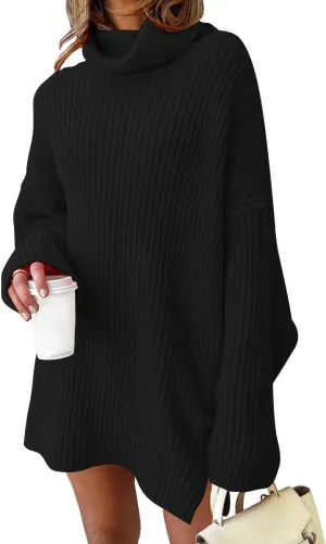 LILLUSORY Womens Turtleneck Oversized Long Sweater Dress 2025 Plus Size Tunic Pullover Knit Fall Dresses