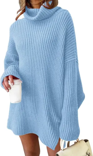 LILLUSORY Womens Turtleneck Oversized Long Sweater Dress 2025 Plus Size Tunic Pullover Knit Fall Dresses
