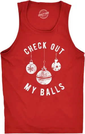Mens Check Out My Balls Fitness Tank Funny Christmas Tree Ornaments Sexual Innuendo Tanktop