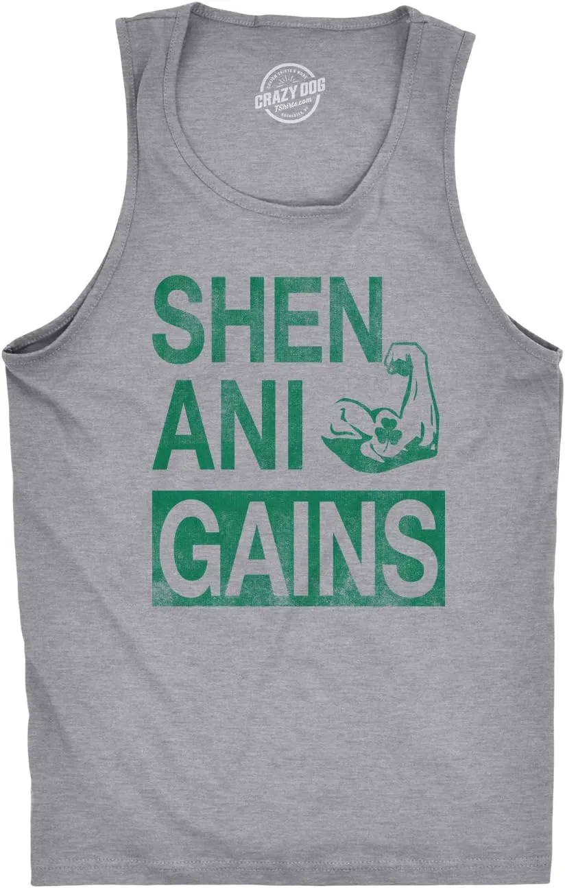 Mens ShenaniGains Funny Workout Saint Patricks Day T Shirt St Patty Shamrock