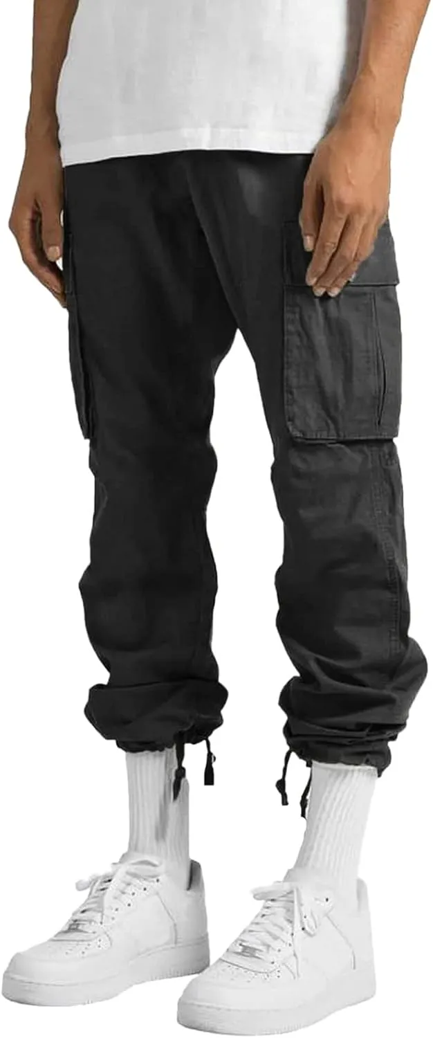 Mens Workout Cargo Sweatpants Pants Big and Tall Men's Elastic Waist Work Pants Loose Fit Lightweight Workwear Casual