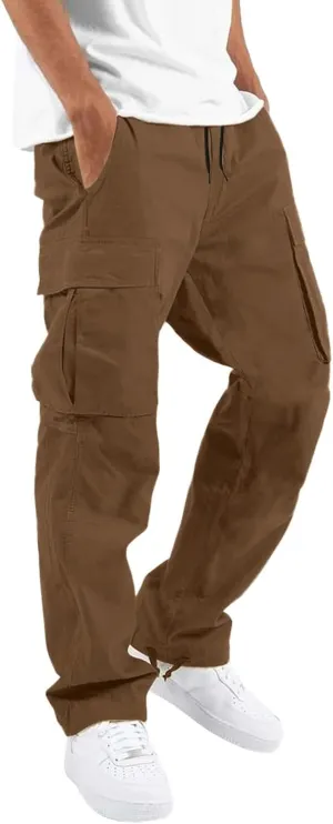 Mens Workout Cargo Sweatpants Pants Big and Tall Men's Elastic Waist Work Pants Loose Fit Lightweight Workwear Casual