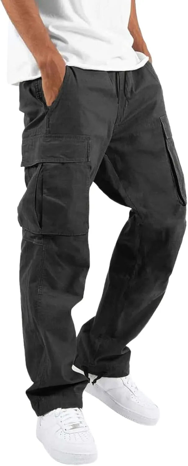 Mens Workout Cargo Sweatpants Pants Big and Tall Men's Elastic Waist Work Pants Loose Fit Lightweight Workwear Casual