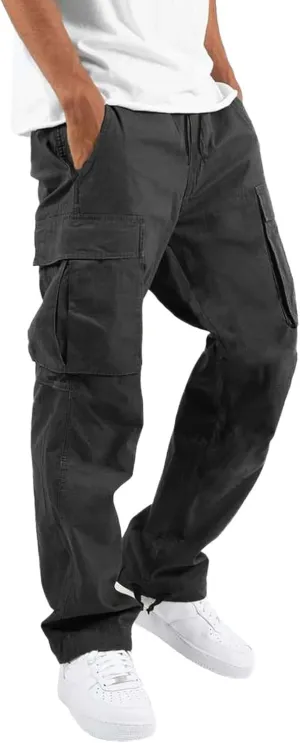Mens Workout Cargo Sweatpants Pants Big and Tall Men's Elastic Waist Work Pants Loose Fit Lightweight Workwear Casual