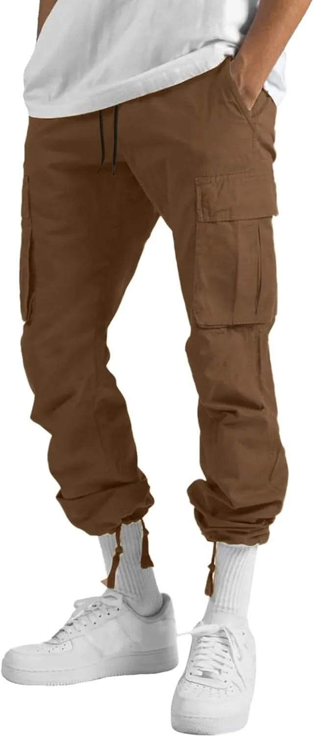 Mens Workout Cargo Sweatpants Pants Big and Tall Men's Elastic Waist Work Pants Loose Fit Lightweight Workwear Casual