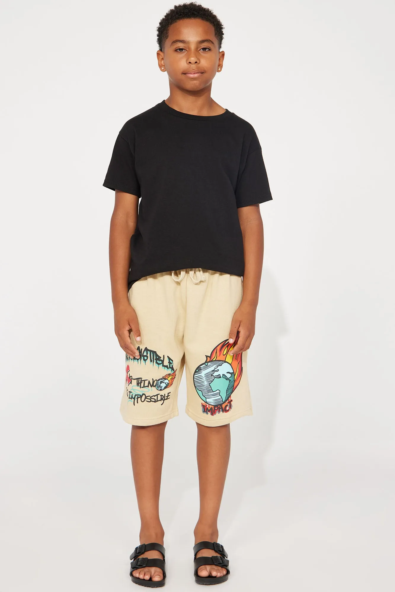 Mini Nothing Is Impossible Fleece Shorts - Khaki