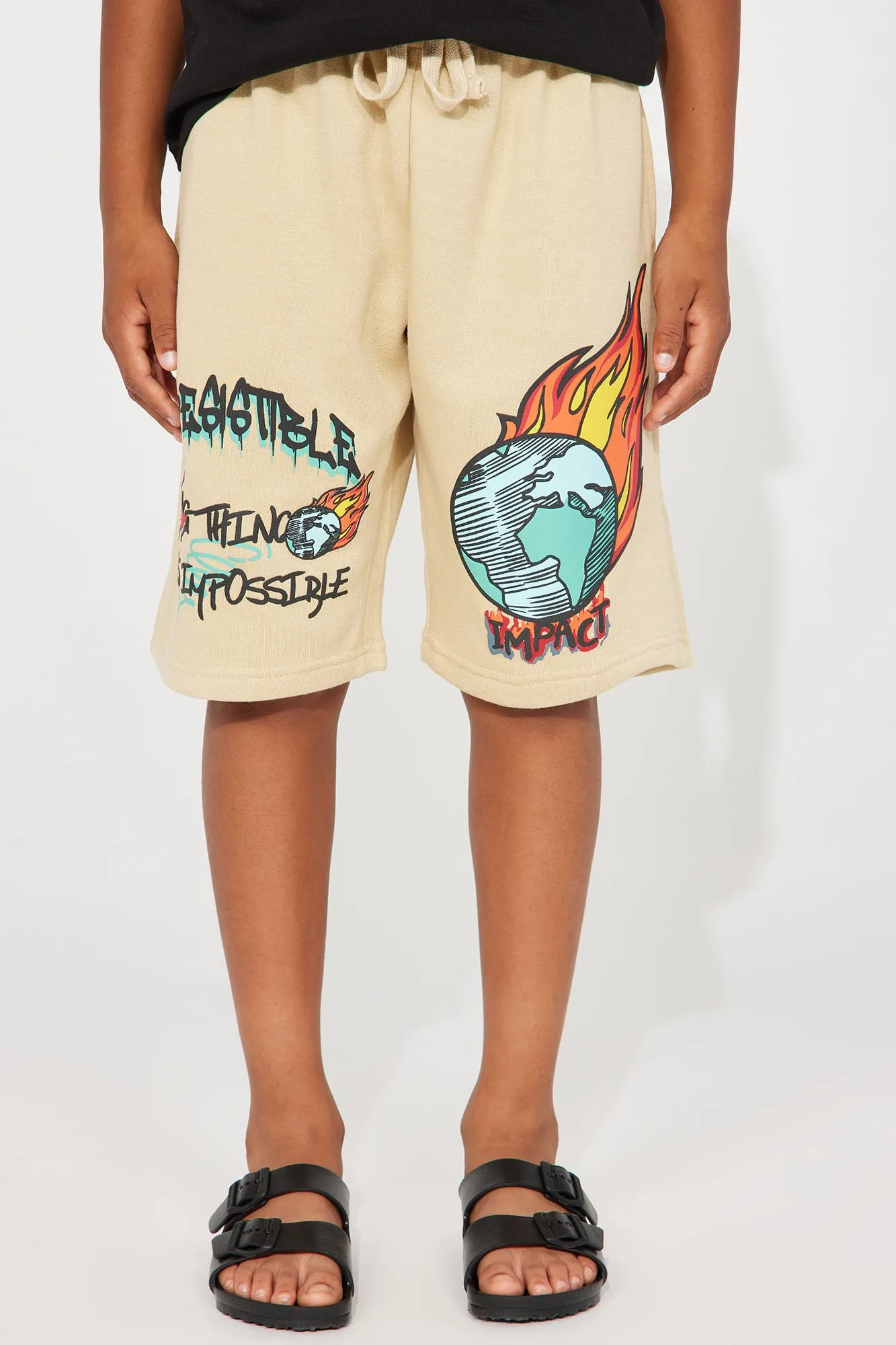 Mini Nothing Is Impossible Fleece Shorts - Khaki