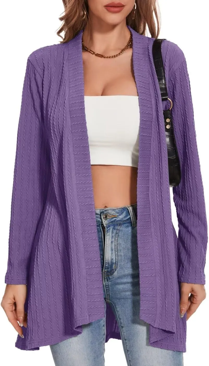 MONNURO Plus Size Women's Lightweight Open Front Cardigan Sweaters with High-Low Hem