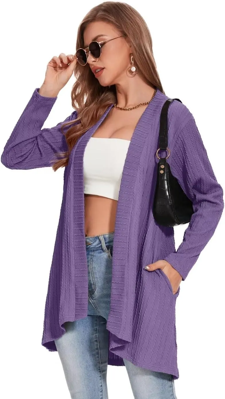 MONNURO Plus Size Women's Lightweight Open Front Cardigan Sweaters with High-Low Hem
