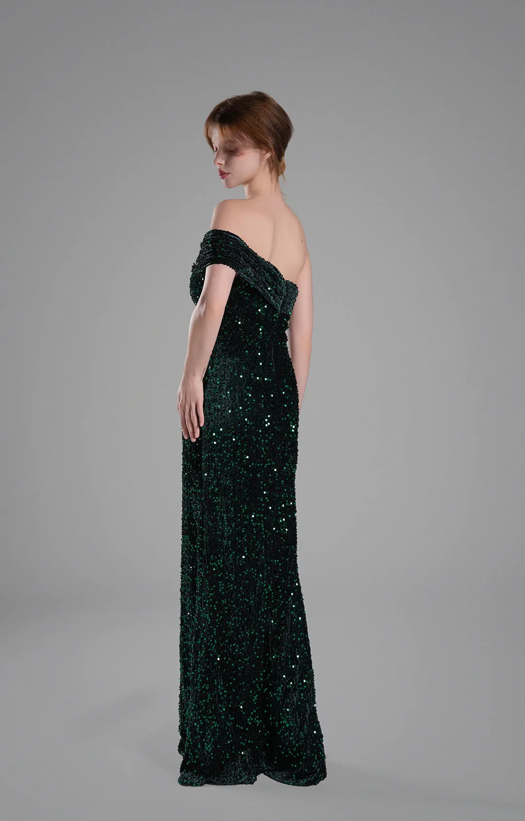 Off-Shoulder Draped Bodice Sequins Sweeping Dresses