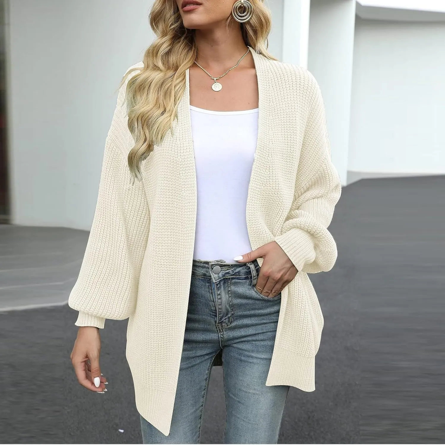 Oversized Cardigan Sweaters for Women Lightweight Crochet Sweater Casual Open Front Cardigan Sweater Coats w/Pockets
