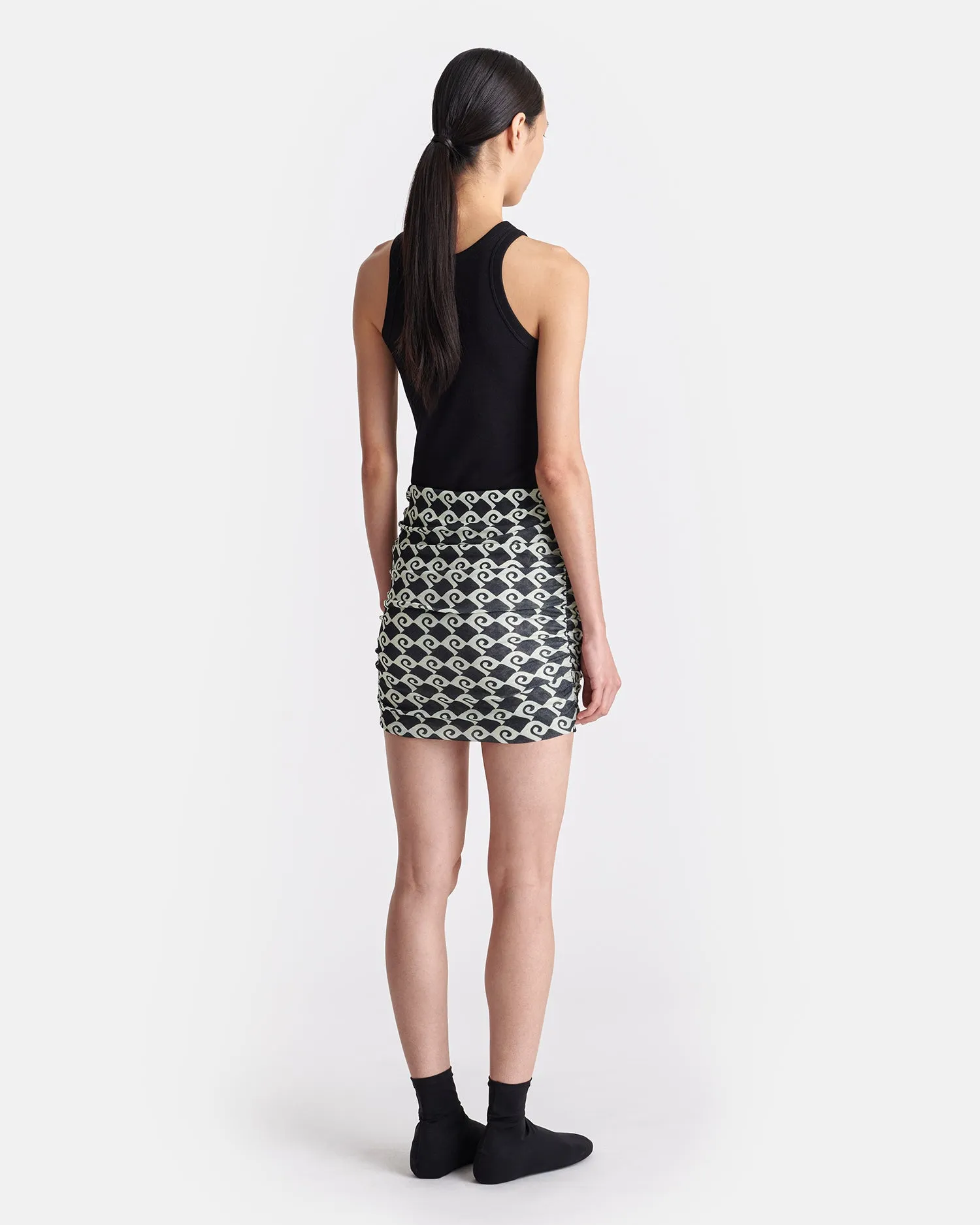 Pamyla - Draped Mesh Jersey Mini Skirt - Diamond Check