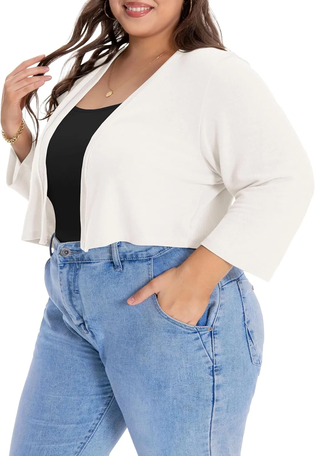 Plus Size Shrugs for Women Cropped Cardigan Knit Sweaters Open Front Bolero