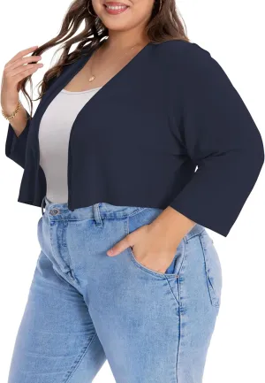 Plus Size Shrugs for Women Cropped Cardigan Knit Sweaters Open Front Bolero