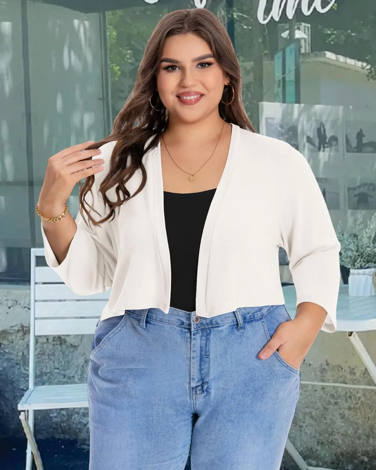 Plus Size Shrugs for Women Cropped Cardigan Knit Sweaters Open Front Bolero