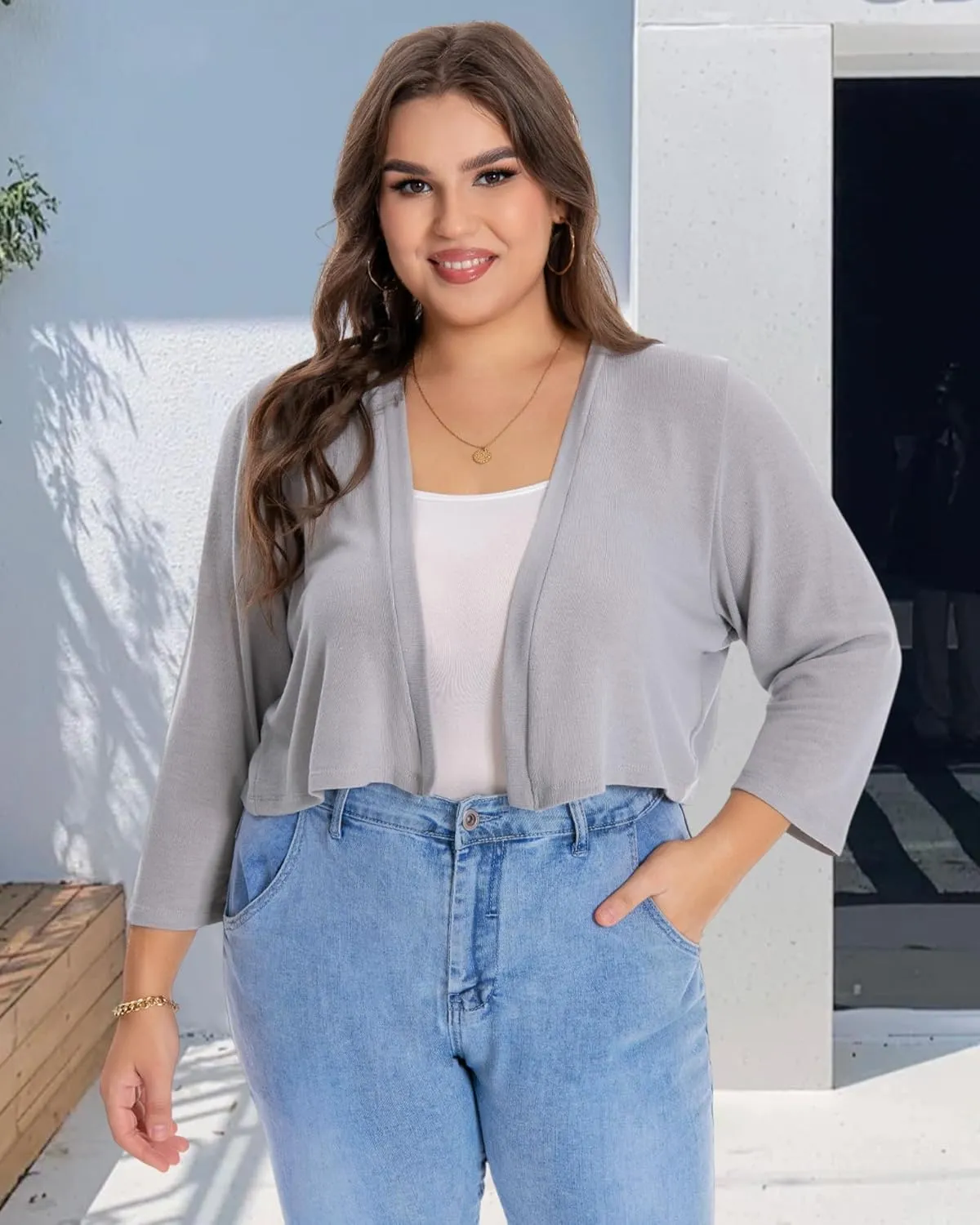 Plus Size Shrugs for Women Cropped Cardigan Knit Sweaters Open Front Bolero