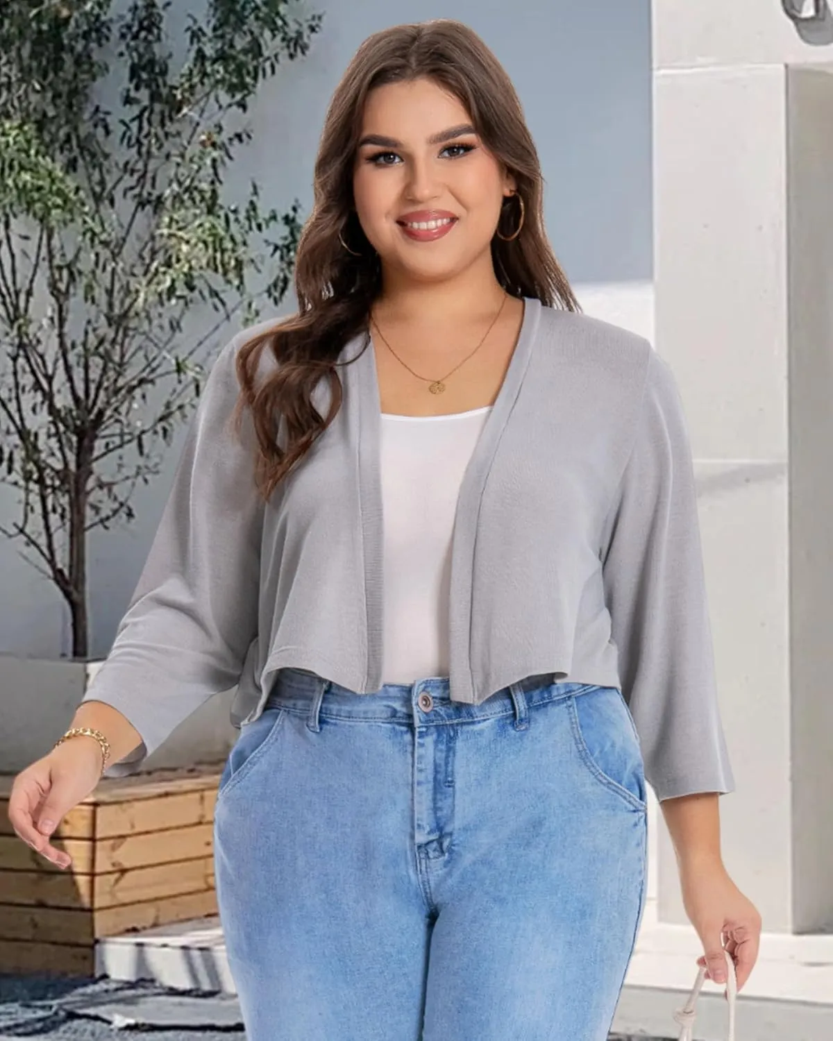 Plus Size Shrugs for Women Cropped Cardigan Knit Sweaters Open Front Bolero
